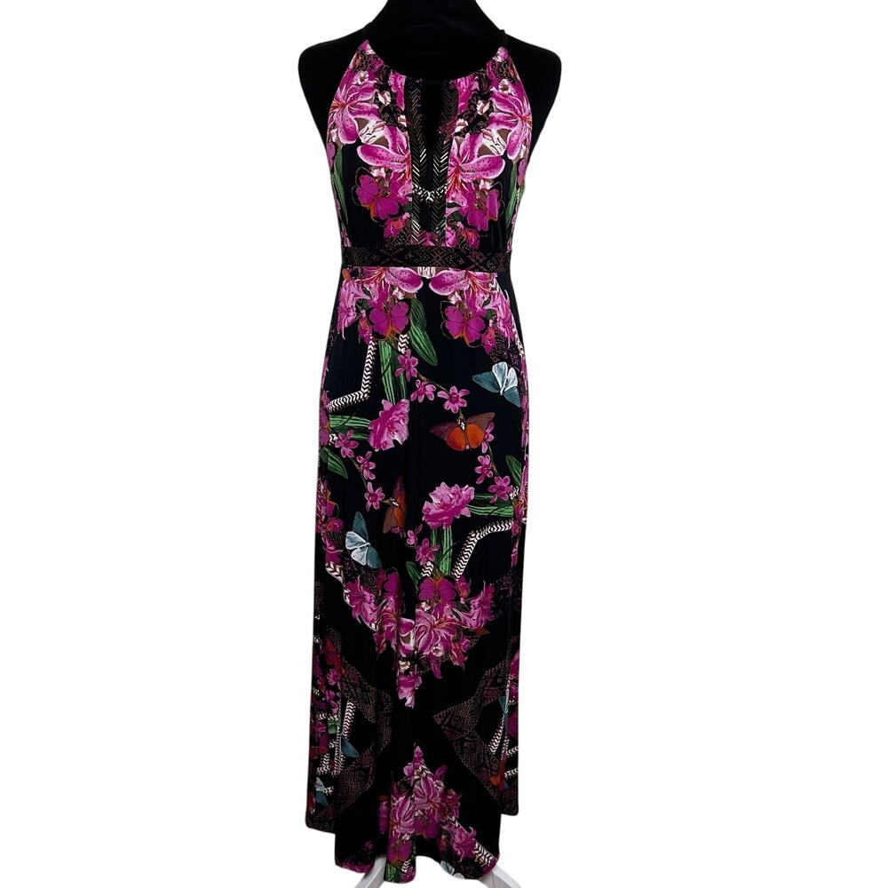 INC International Concepts Maxi Dress Halter Beaded Neck Boho Floral PM Resort - Picture 3 of 9